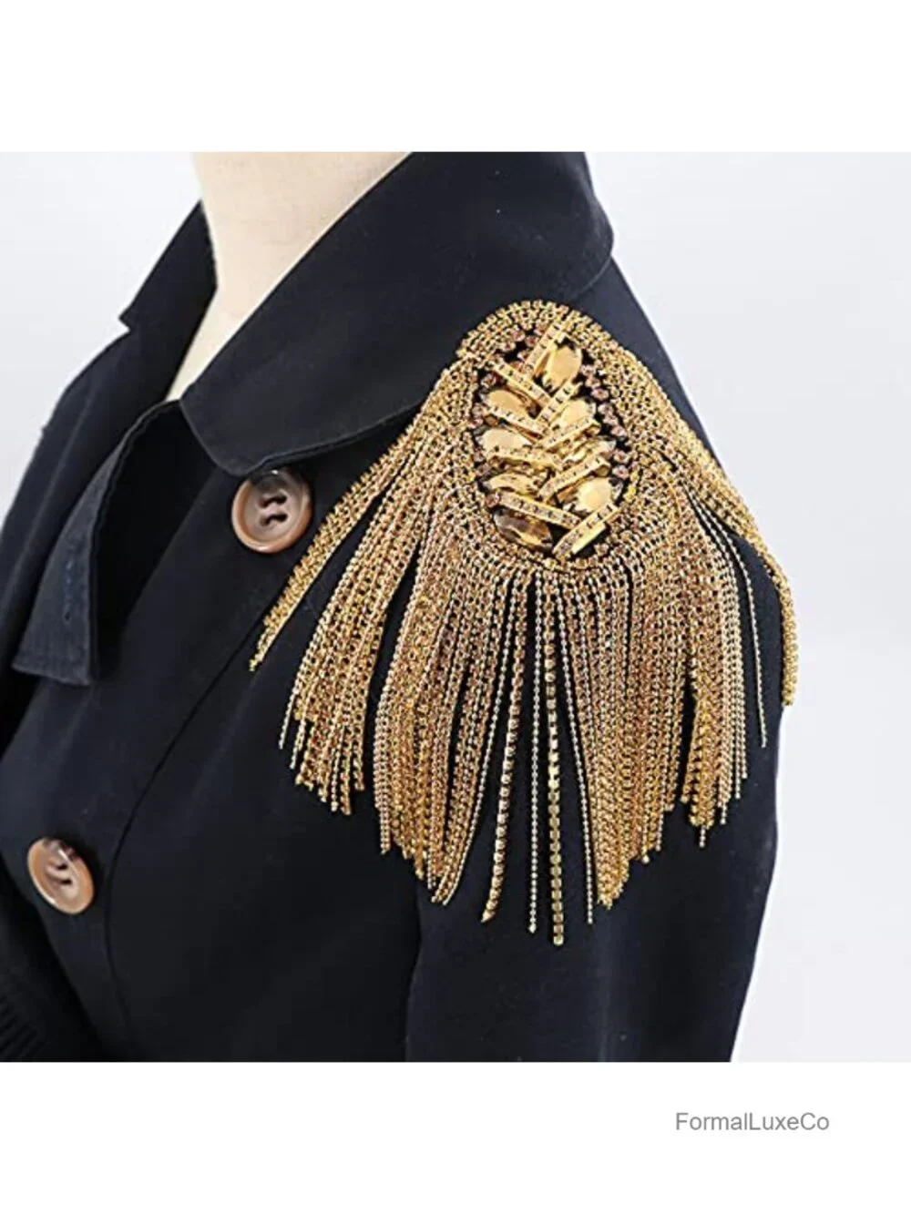 Rhinestone Tassel Shoulder Epaulet Spike Chain Brooch Pins for Costume Party